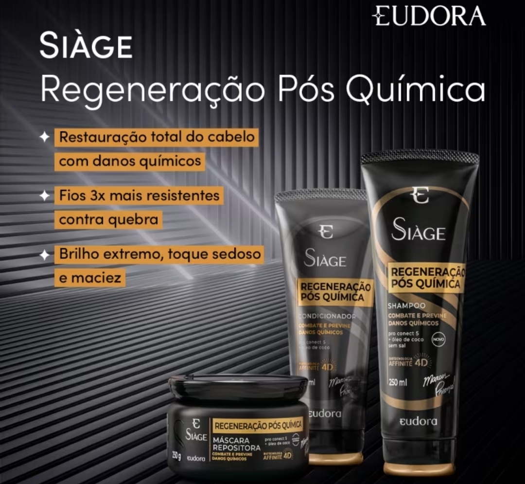 Combo Siàge Regeneração Pós Química: Shampoo 250ml + Condicionador 200ml