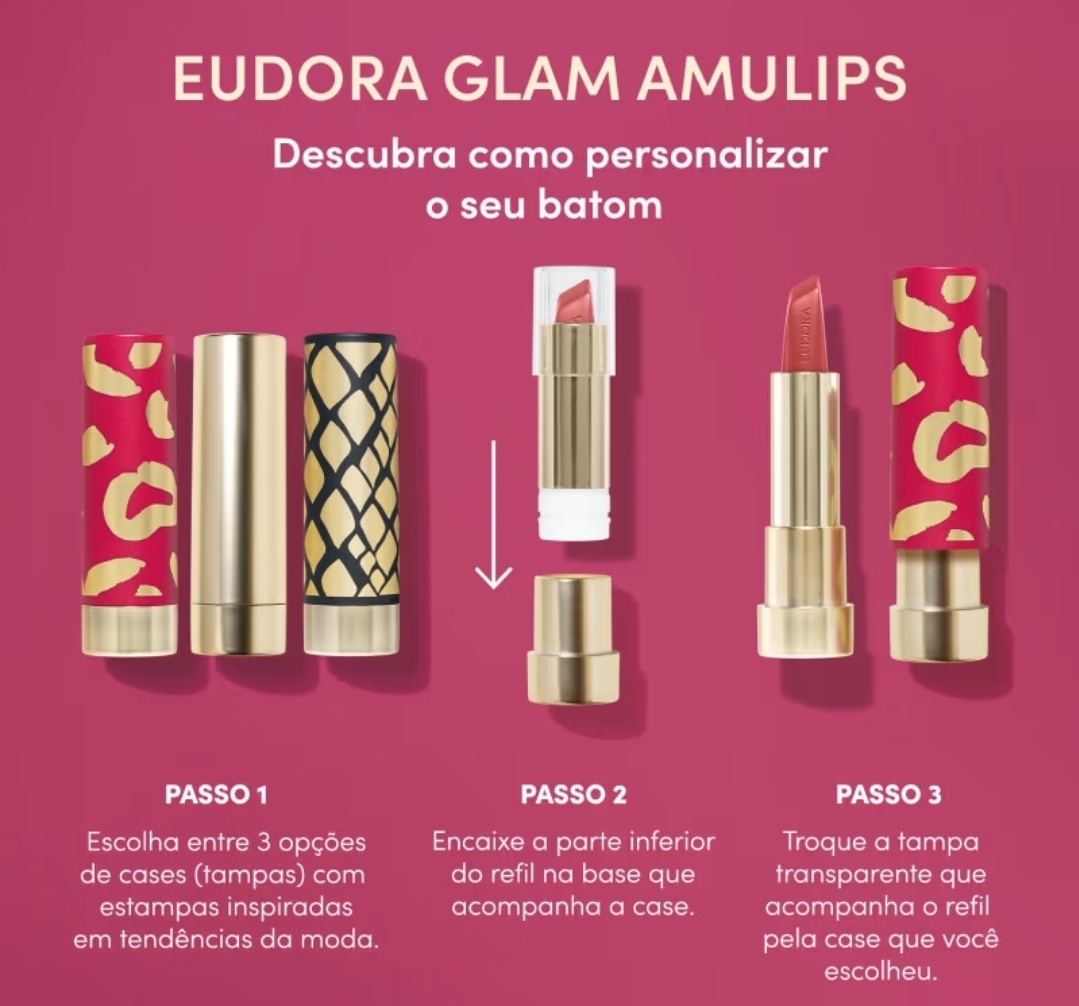 Combo Glamourosa e Cheia de Atitude: Batom Vermelho coragem. 3,4g + Case Rosa